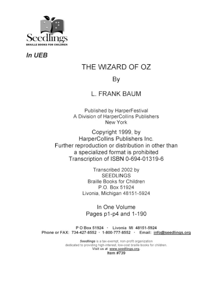 Cover image for The Wizard of Oz by Frank L Baum