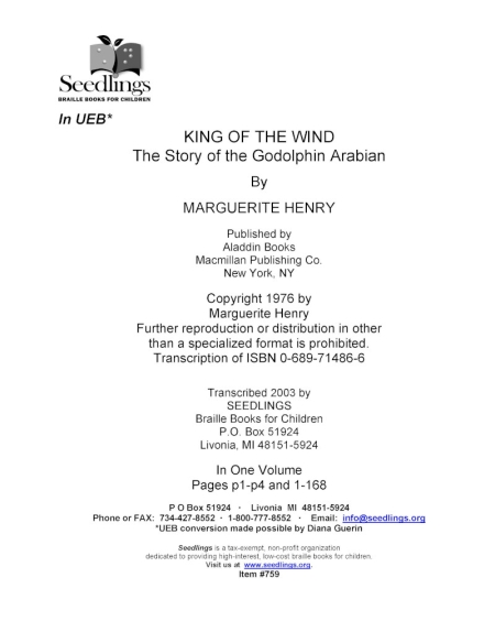 Cover image for King of the Wind The Story of Godolphin Arabian by Marguerite Henry