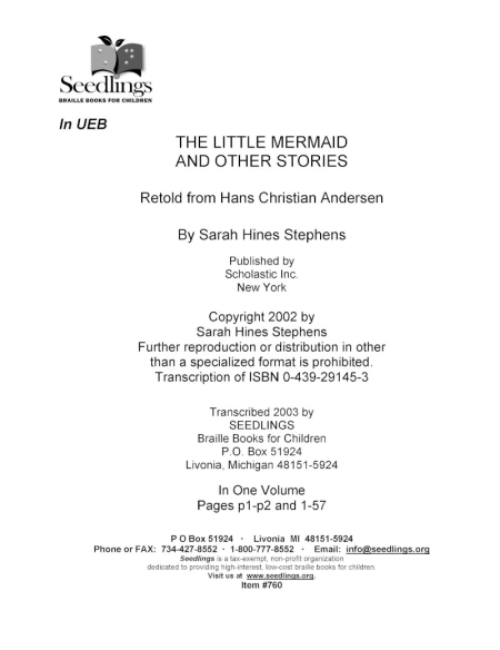 Cover image for The Little Mermaid and Other Stories Retold from Hans Christian Anderson by Sarah Hines Stephens