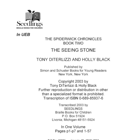 Cover image for The Spiderwick Chronicles Book Two The Seeing Stones by Tony DiTerlizzi and Holly Black