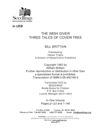 Cover image for The Wish Giver Three Tales of Coven Tree by Bill Brittain