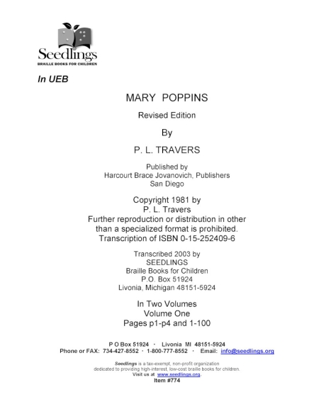 Cover image for Mary Poppins by P L Tavers