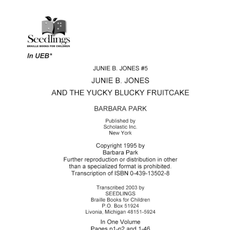 Cover image for Junie B Jones # 5 Junie B Jones And the Ycky Blucky Fruitcakeby Barbara Park