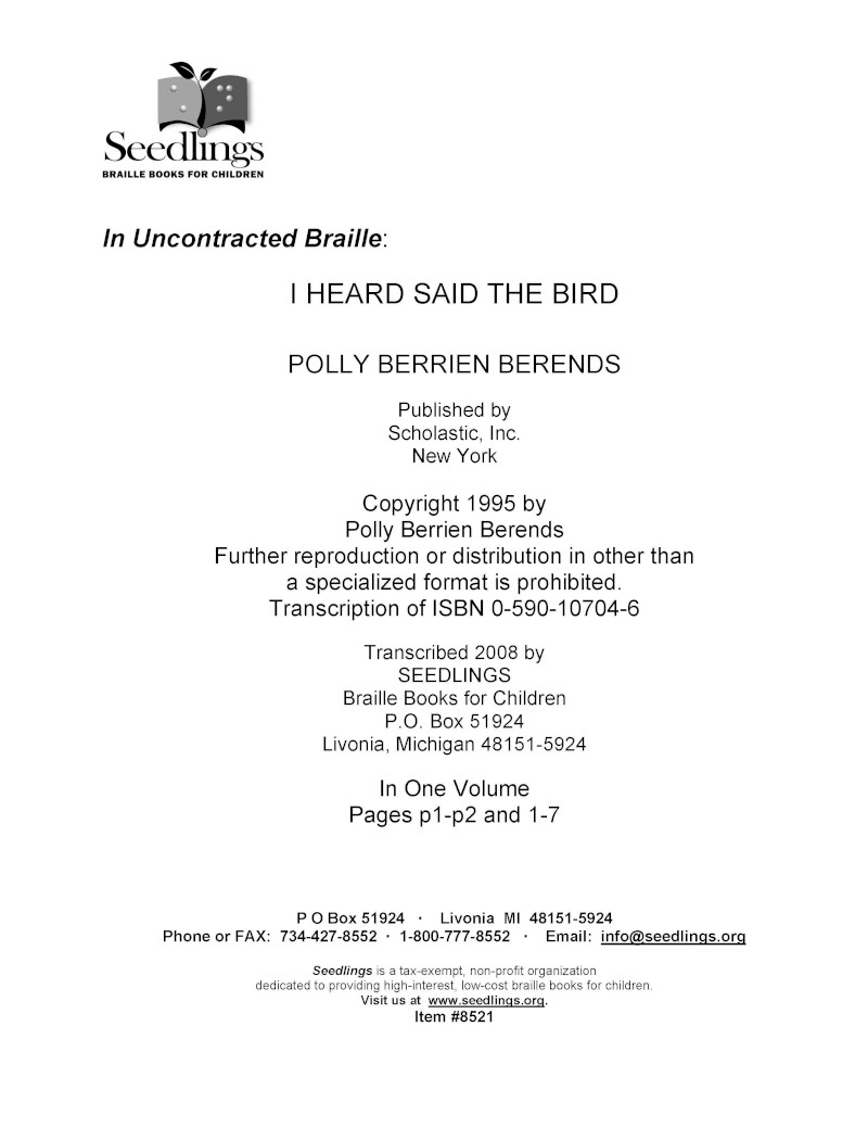 I Heard Said the Bird - Seedlings