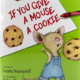 A cartoon mouse wearing denim overalls joyously holds a large cookie.