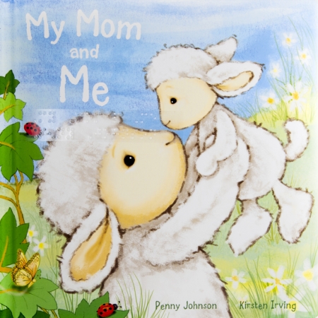 A lamb lifts a baby lamb over head.