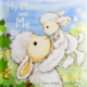 A lamb lifts a baby lamb over head.