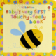 A cartoon bumblebee smiles. The stripes on its body are tactile felt.